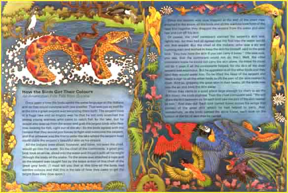 Yellow snake and exotic birds