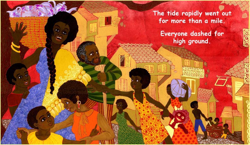 Everyone runs from the wave